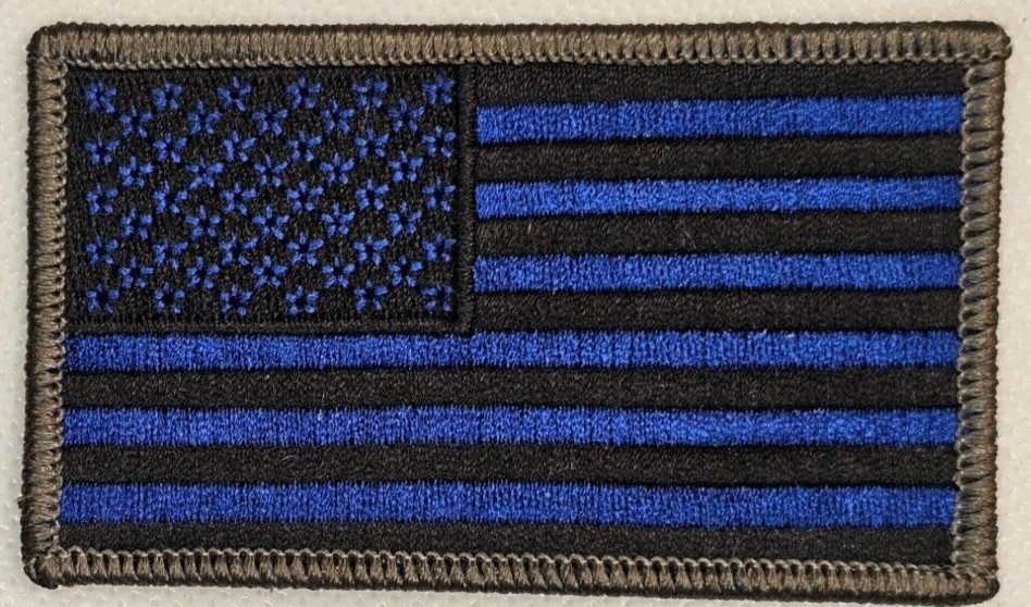 Blue & Black With Olive Border American Flag 3.25 x 2 In Patch *Made In USA*