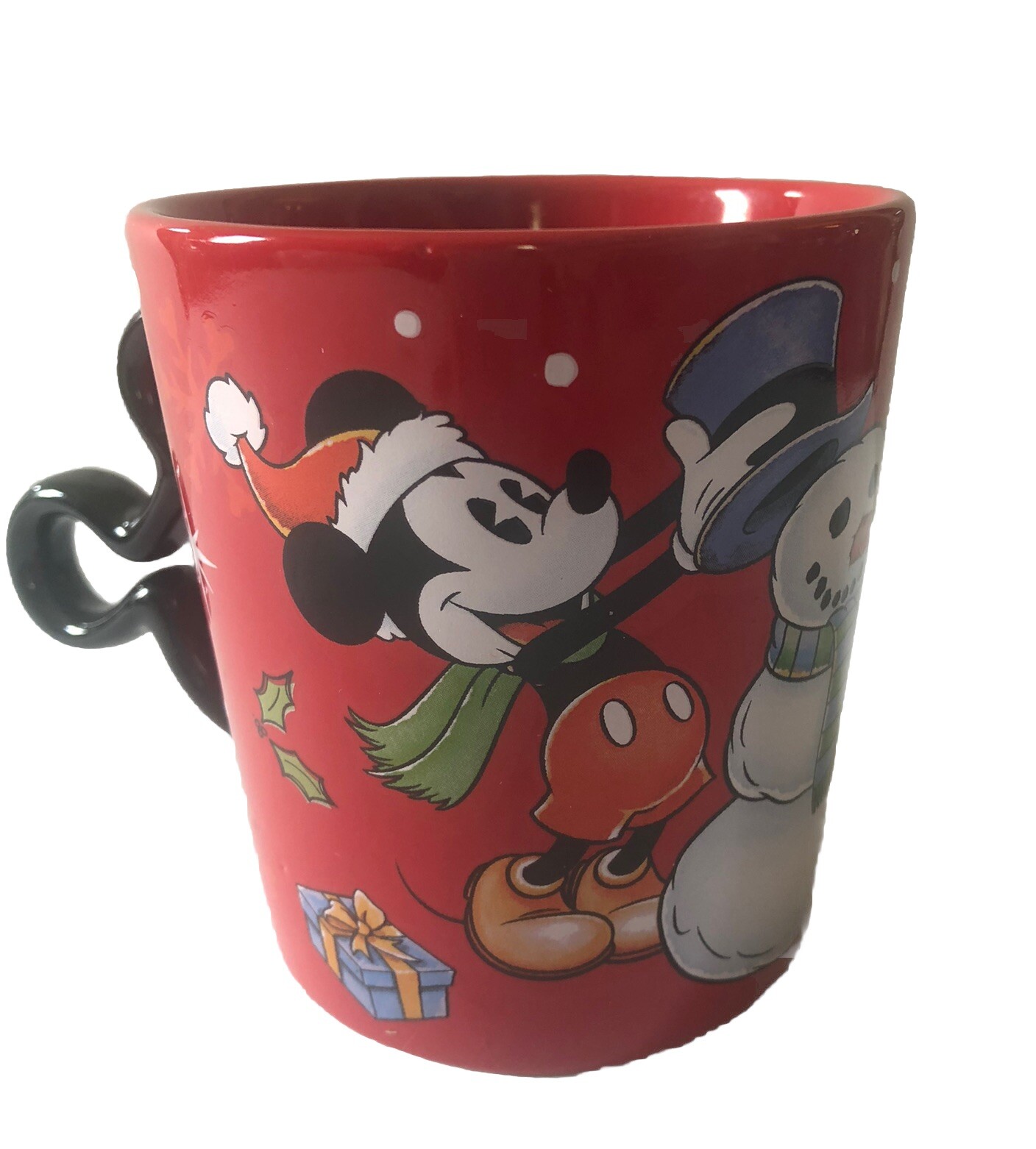 Disney Mickey & Minnie Snowman Building Ceramic Christmas Mug with Ears Handle