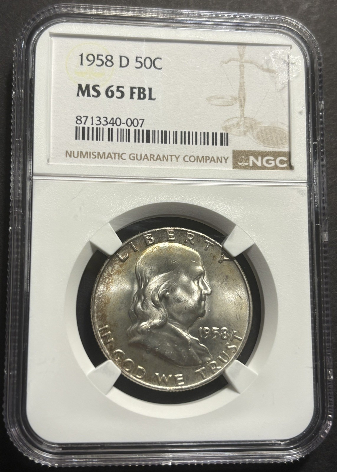 1958 D Half Dollar Franklin NGC MS-65 FBL