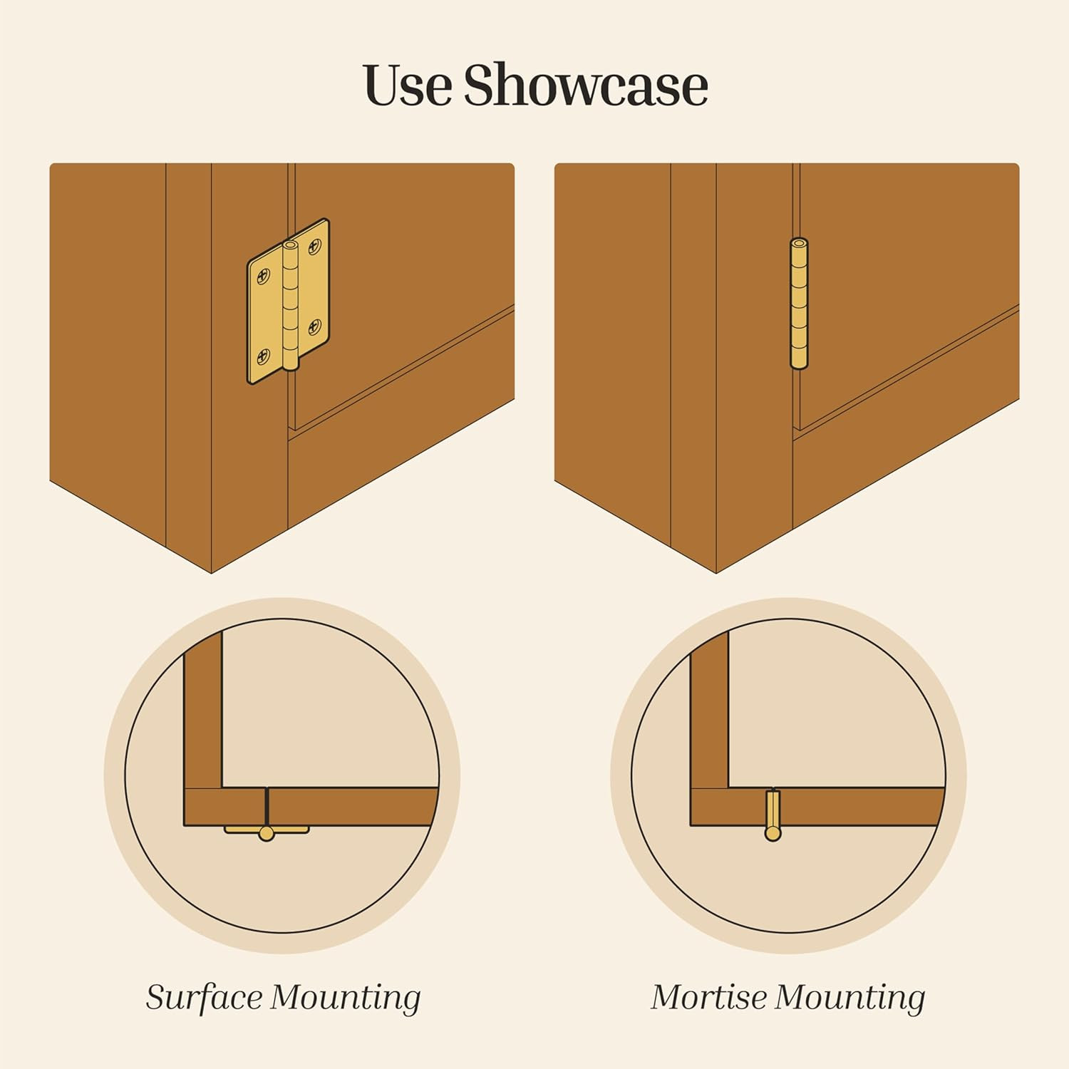 Antique Brass Butt Hinges - 2" x 1-1/2" - Pack of 2 - Flush Mount Cabinet Doo...