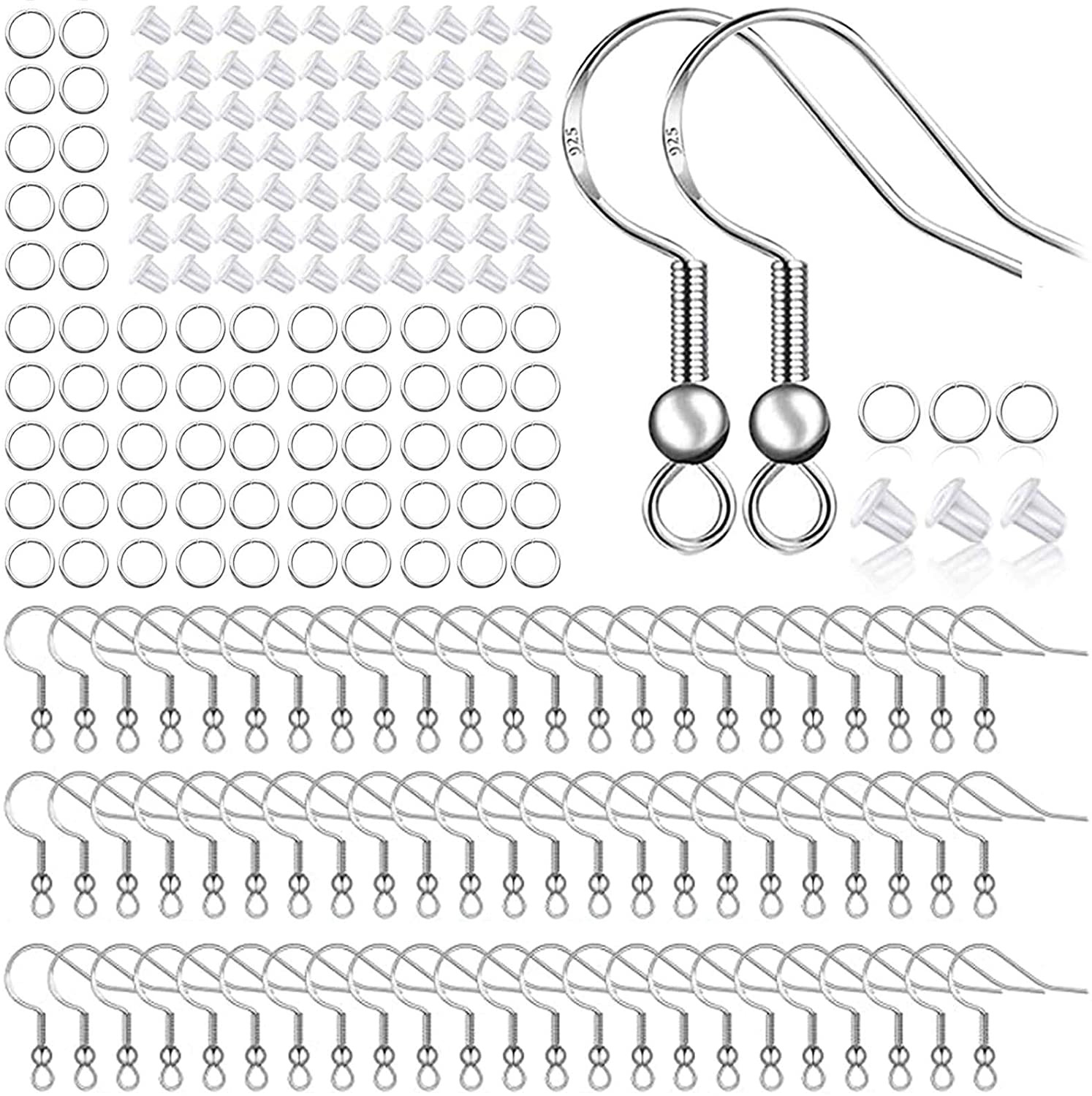925 Sterling Silver Plated Earring Hooks 150 PCS/75 Pairs,Ear Wires Fish Hooks,5