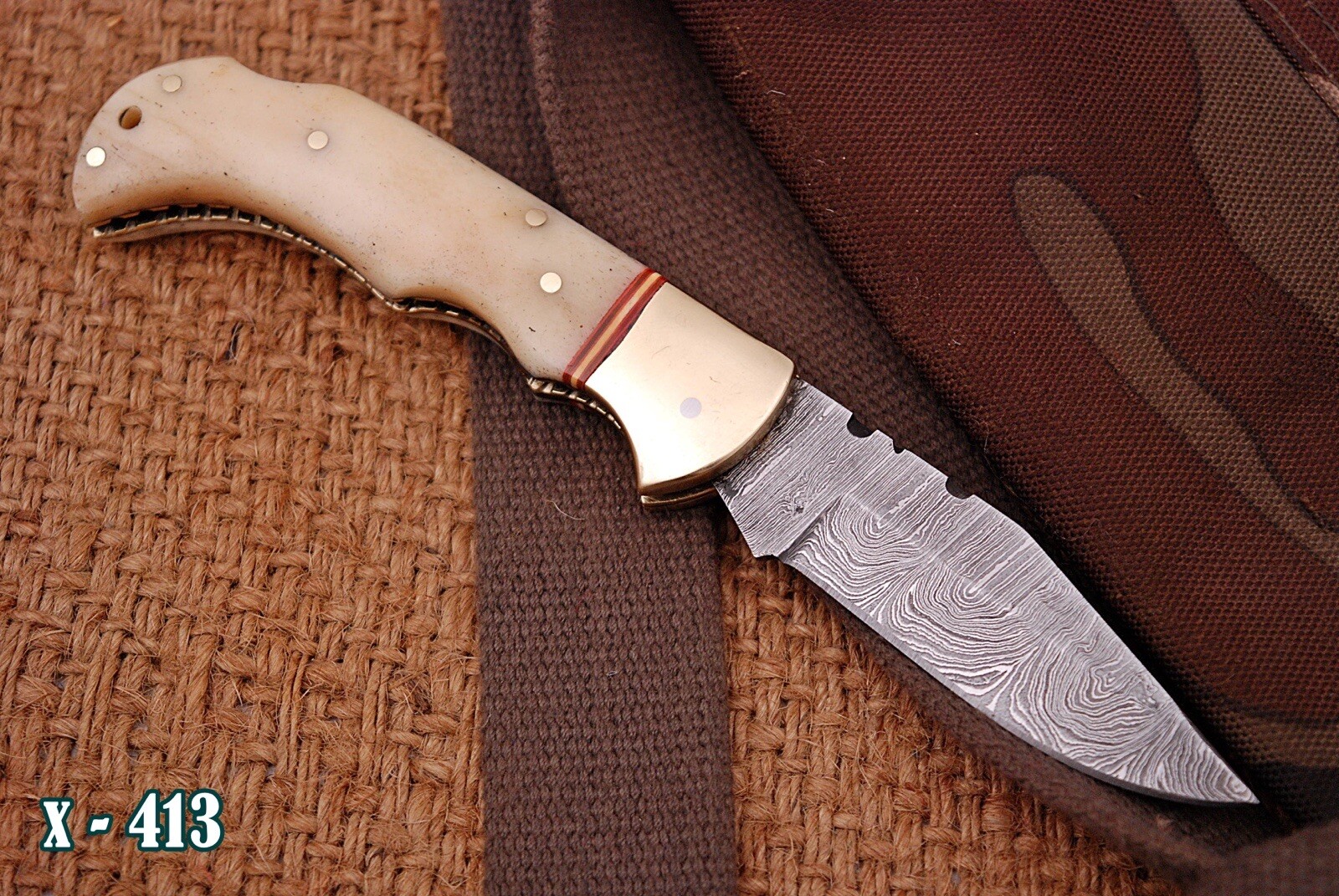 HANDMADE DAMASCUS STEEL FOLDING BLADE POCKET KNIFE  HUNTING CAMPING OUTDOOR EDC