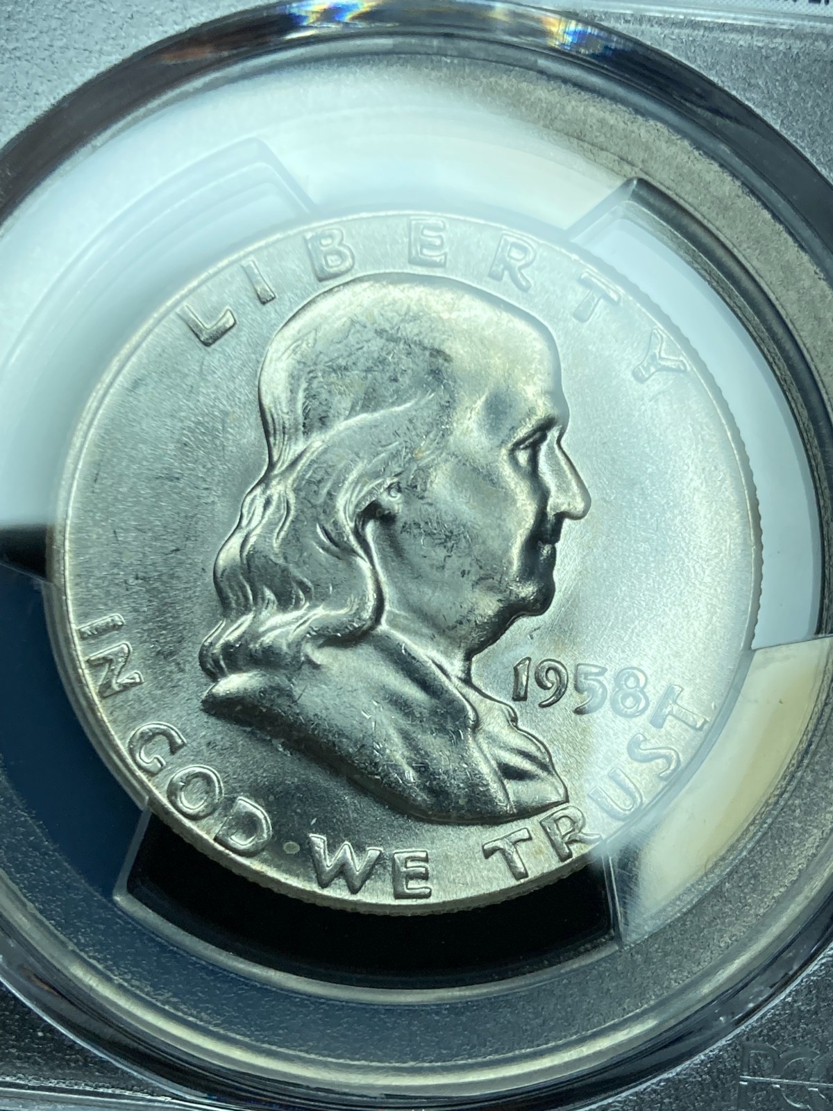 1958-P PCGS MS64 Franklin Half Dollar w/ Exceptional Reverse Rainbow Toning