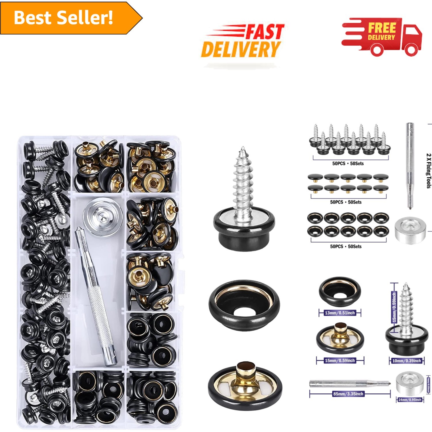 150 PCS Marine-Grade Stainless Steel Canvas Snap Kit for Boat and Furniture