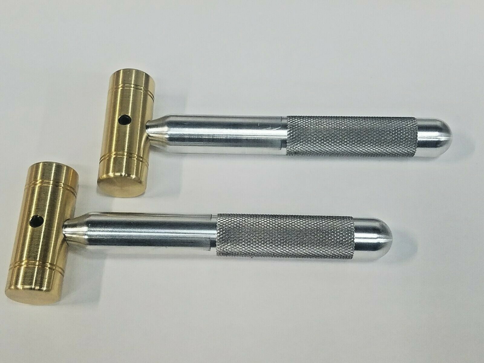 LOT OF 2 SMALL SOLID BRASS HAMMER 4 OZ. KNURLED 5/8" ALUMINUM HANDLE MADE IN USA