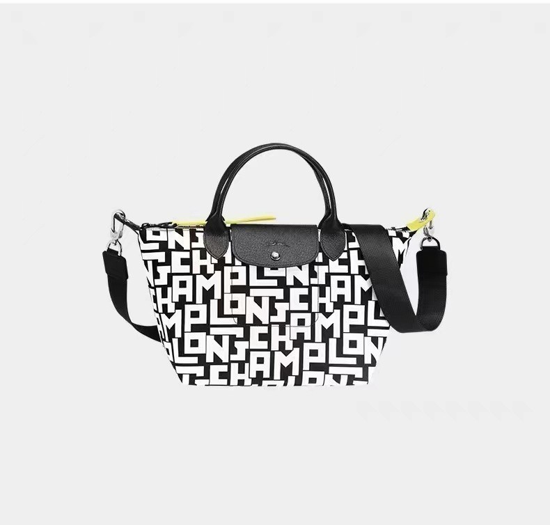 LONGCHAMP Le Pliage XS Shoulder Tote Bag 2Way Bag Black/White Logo New