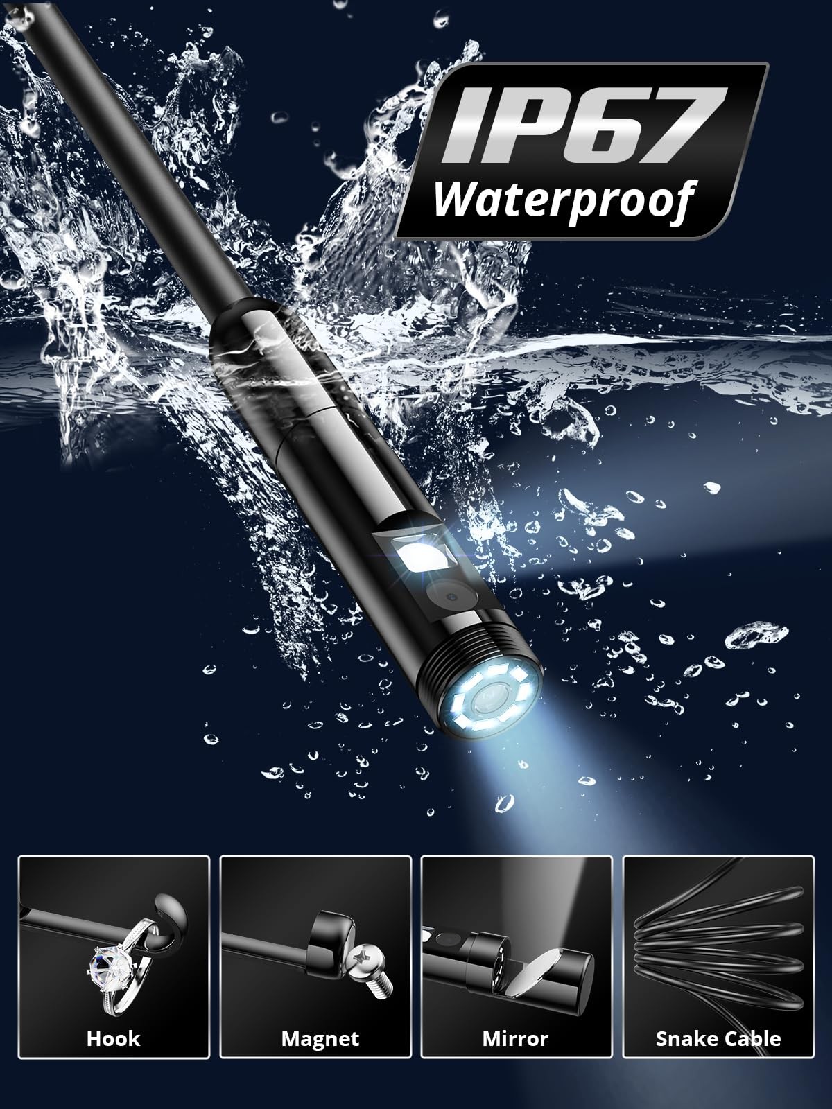 Acoath Endoscope Camera with Light, Dual-Lens 1920P HD Borescope with 8