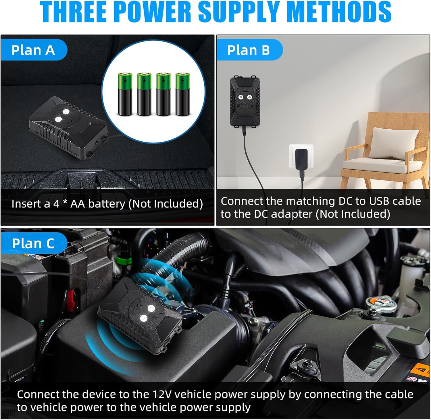 4PK Ultrasonic Mouse Repellent - Car/Indoor, Strobe Light, Battery Power