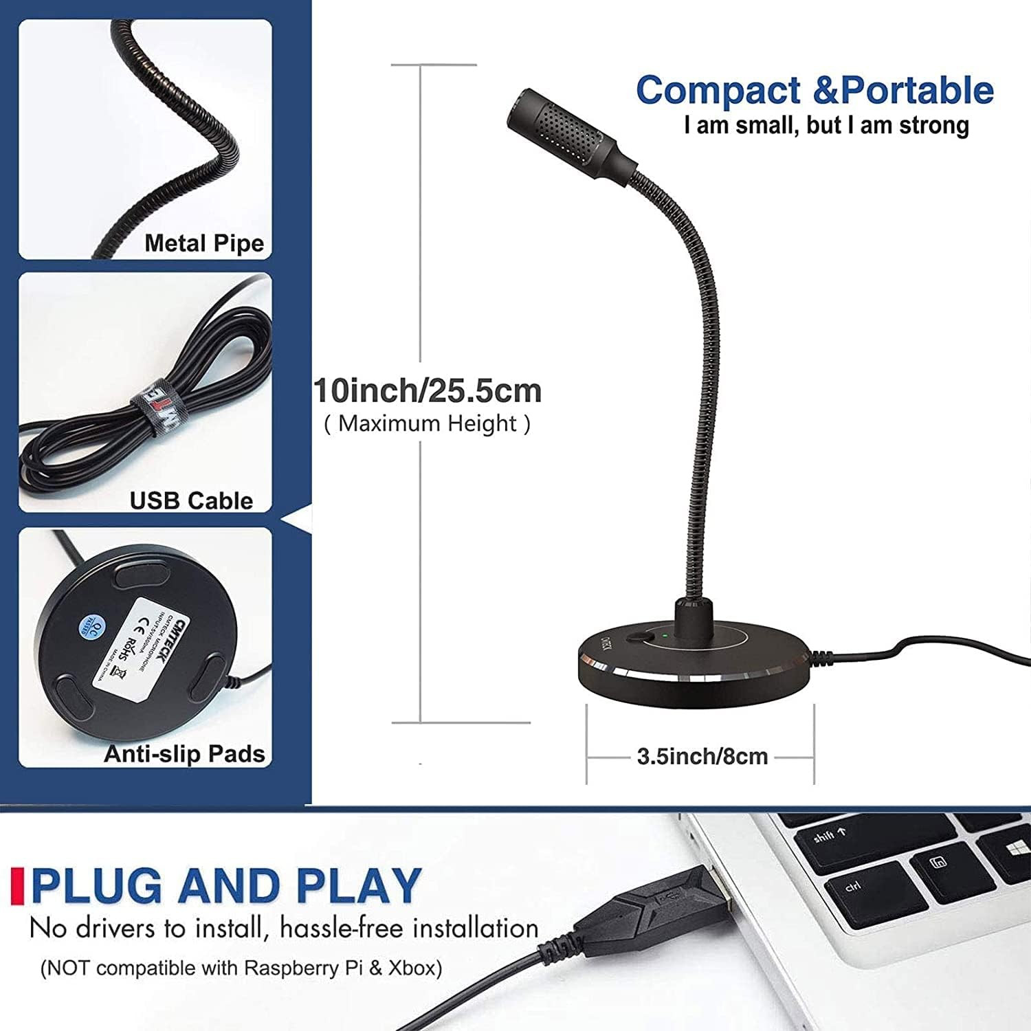 USB Computer Microphone G009, Noise-Cancelling Recording Desktop Mic for Pc/Lapt