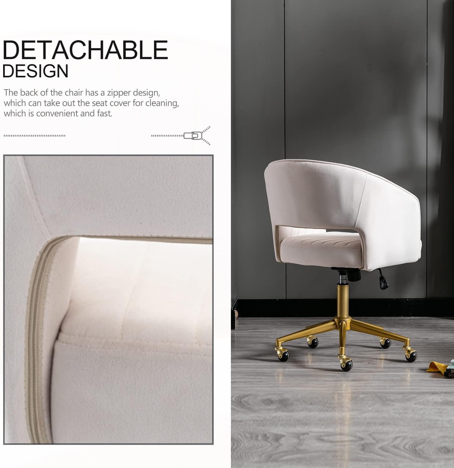 Velvet Office Desk Chair, Upholstered Home Office Desk Chairs with Adjustable Sw