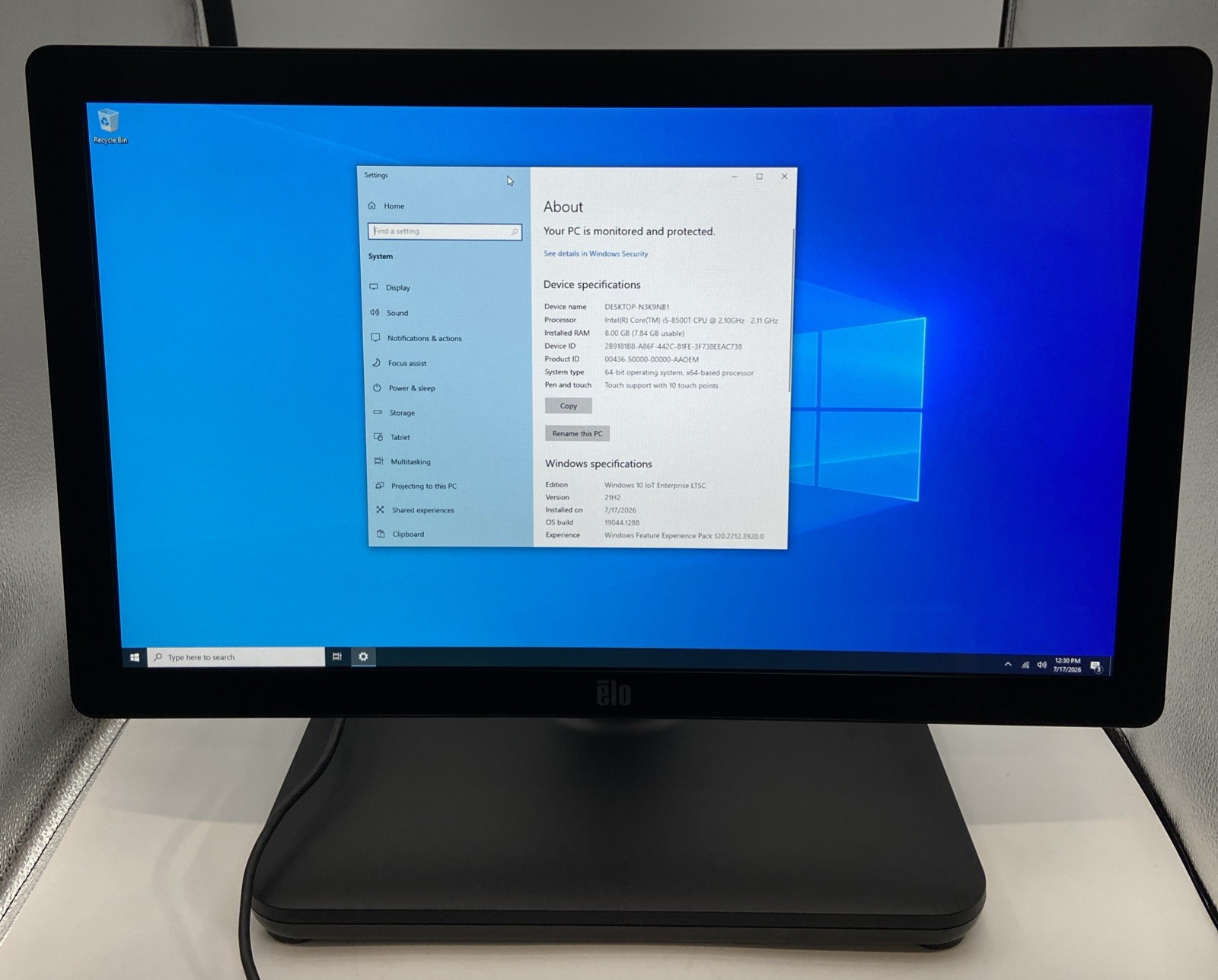 ELO POS EPS22H5 22" TOUCH All-in-One i5-8500T @ 2.1GHz 8GB RAM 128GB SSD W10LTSC