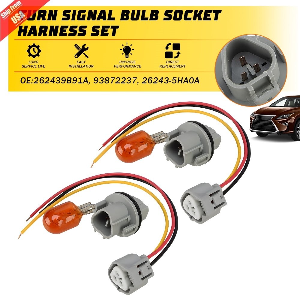 For Nissan 2X Headlight Turn Signal Bulb Socket Wire Harness Set 262439B91A Part
