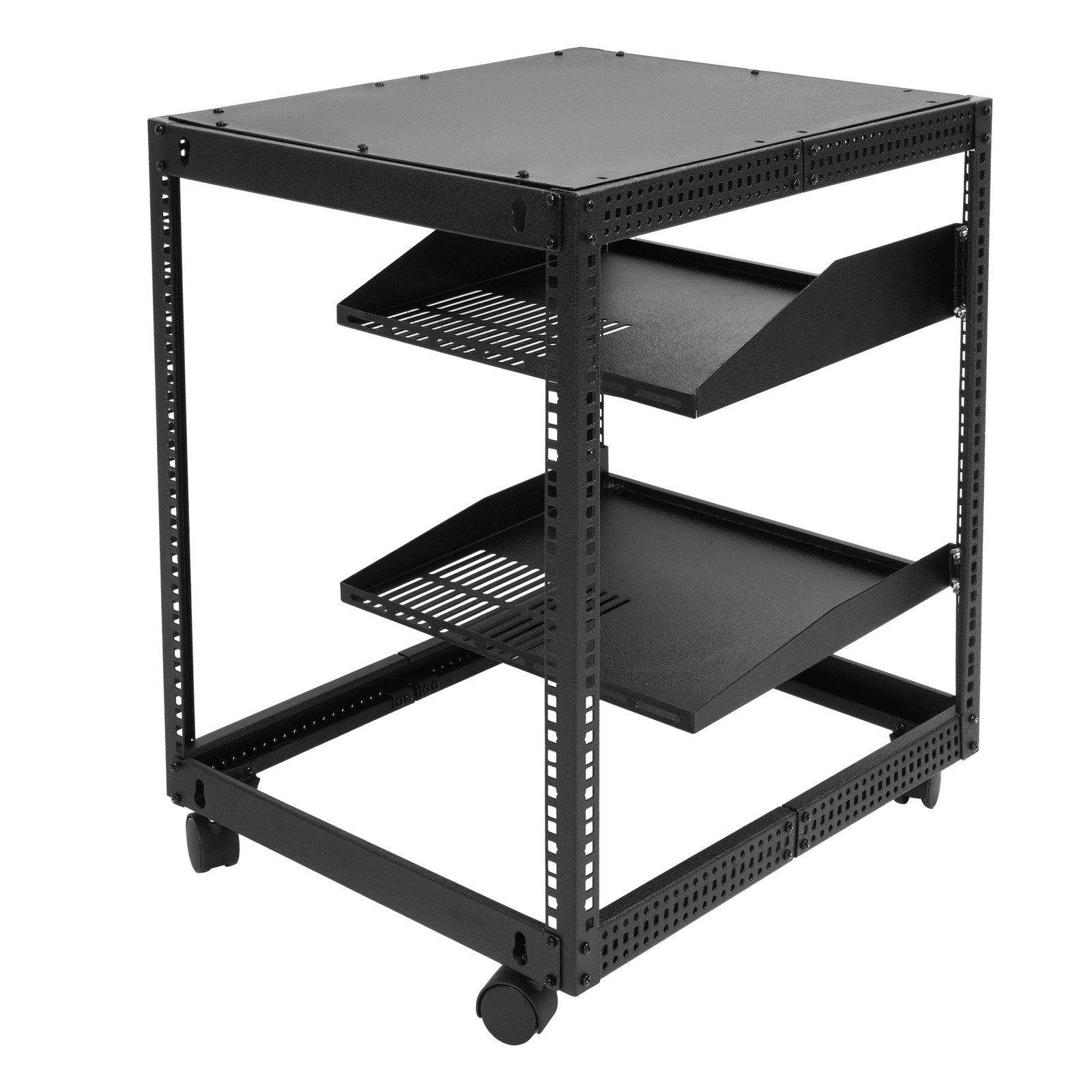 12U 4 Post Open Frame Server Rack Network 23"-40" Adjustable w/ Casters Shelves