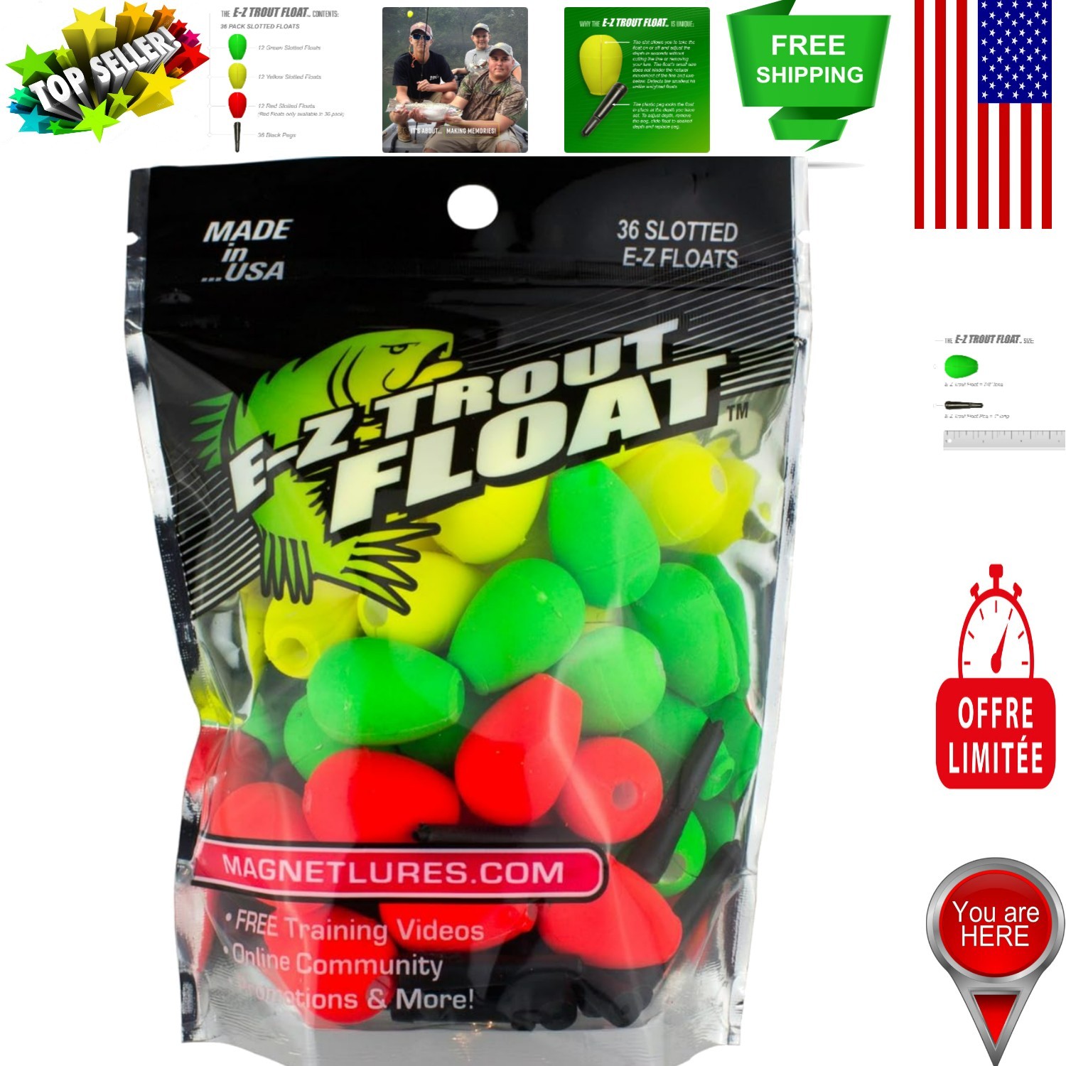 36 Easy Adjust E-Z Trout Floats - Durable Fishing Strike Indicators Made in USA