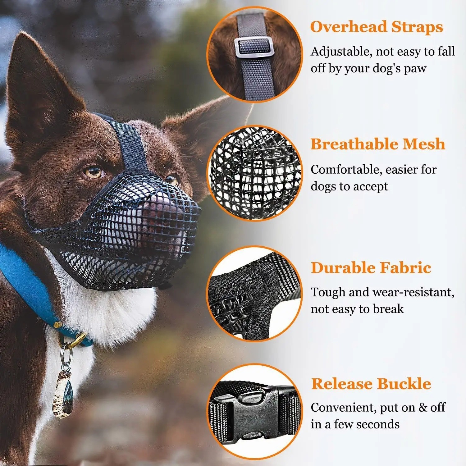 Dog Muzzle for Medium to Large Dogs Soft Nylon Breathable & Adjustable Straps