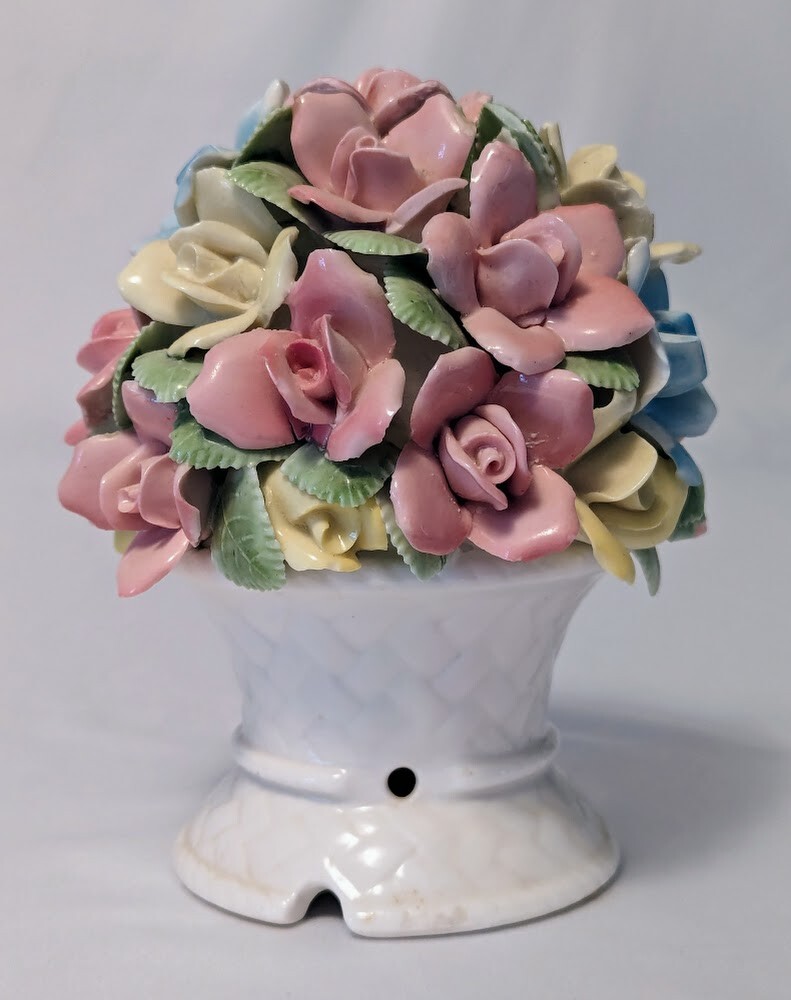 Vintage I.W. Rice Capodimonte Style Floral Night Light Base
