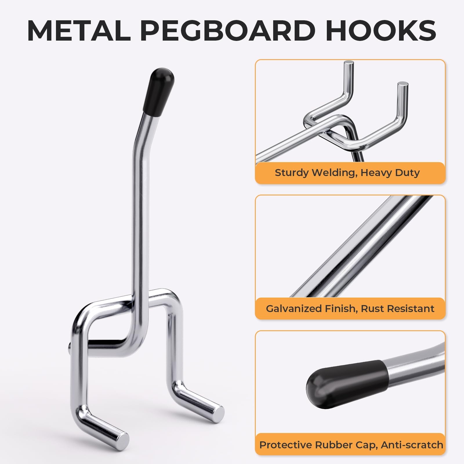 50 Pack Pegboard Hooks, 2 Inch Metal Peg Board Hooks Accessories