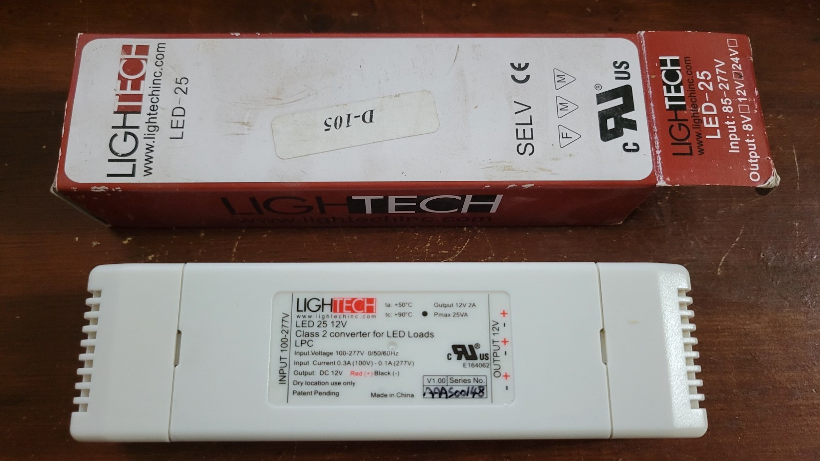 LIGHTECH LED 25 12V ELECTRONIC DRIVER 100-277V Input 12V 2A Output