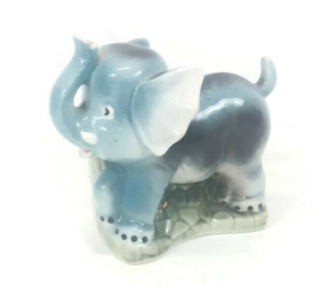 Vintage Blue Elephant Planter Vase Trunk Up Japan Clover Marking
