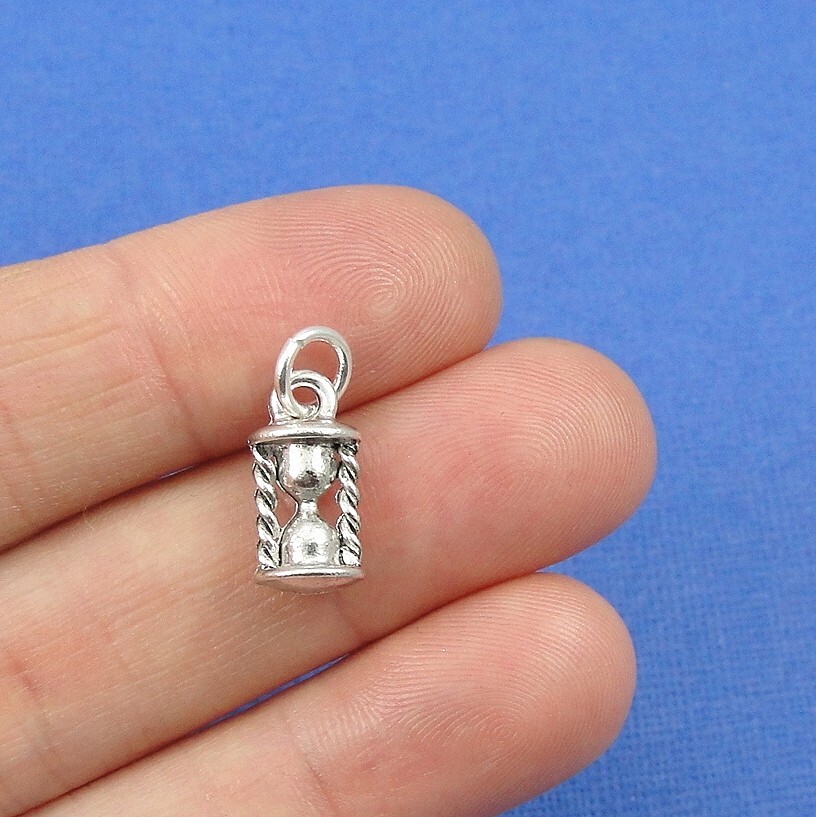 Silver Hourglass Charm - Sand Timer Charm - Timepiece Charm Pendant