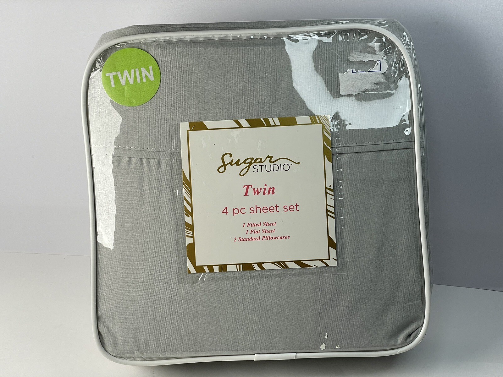 NEW Sugar Studio 4 Piece Twin Sheet Set Fitted Flat Sheets Pillowcases Gray