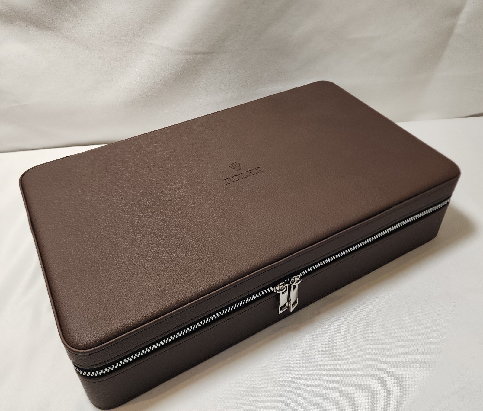 ROLEX BOX CASE HOLDER ORGANIZER STORAGE BROWN LEATHER
