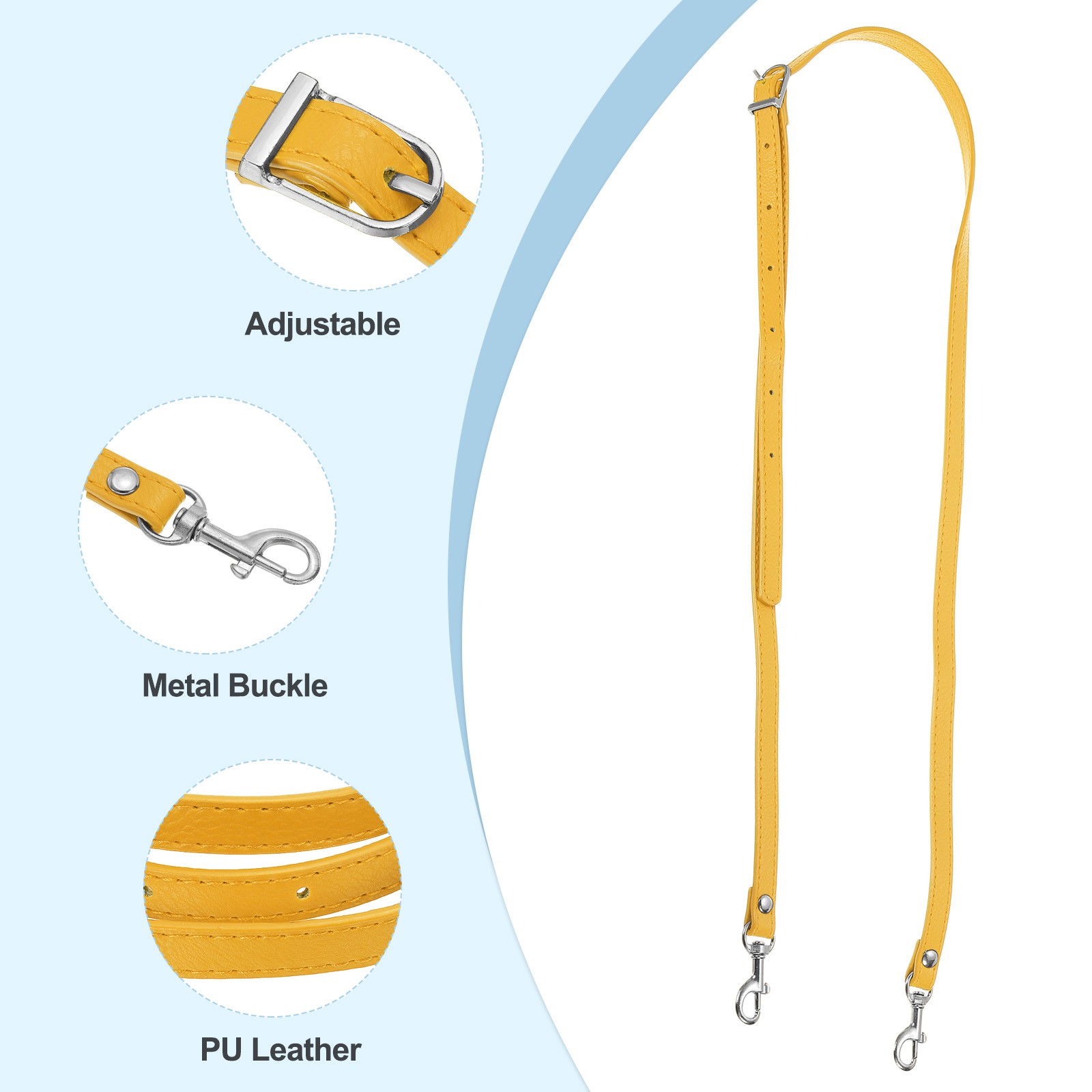 47 Inch Adjustable PU Leather Purse Strap with Silver Hardware, Yellow