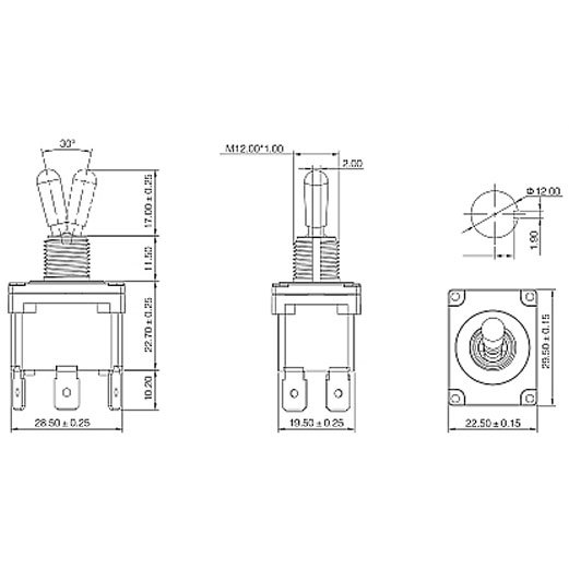 DPDT On/Off/On Toggle Switch 6 Spade 20A 125VAC 3 Position