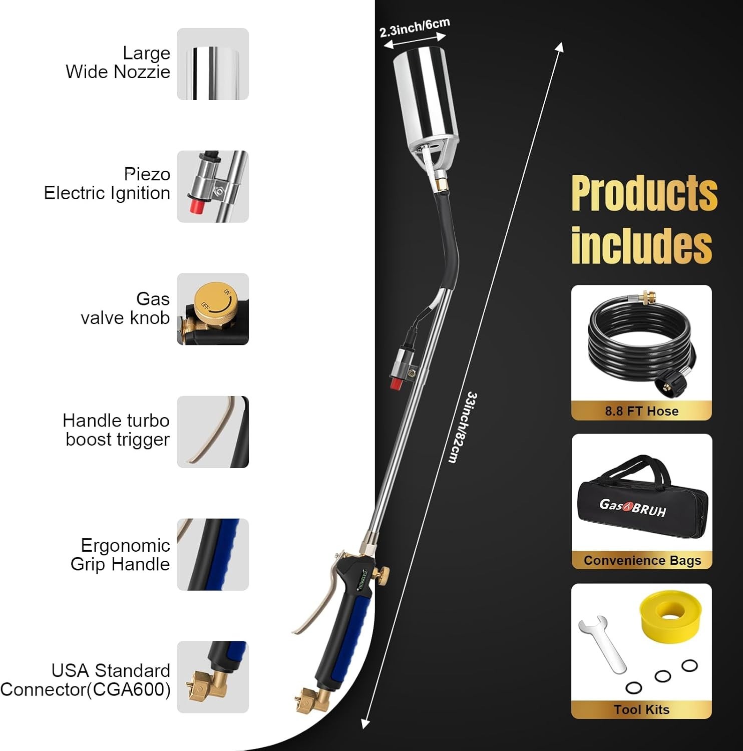 Multi-Use Propane Weed Torch Kit - Ideal for Weeding, Fire Starting, Ice Melting