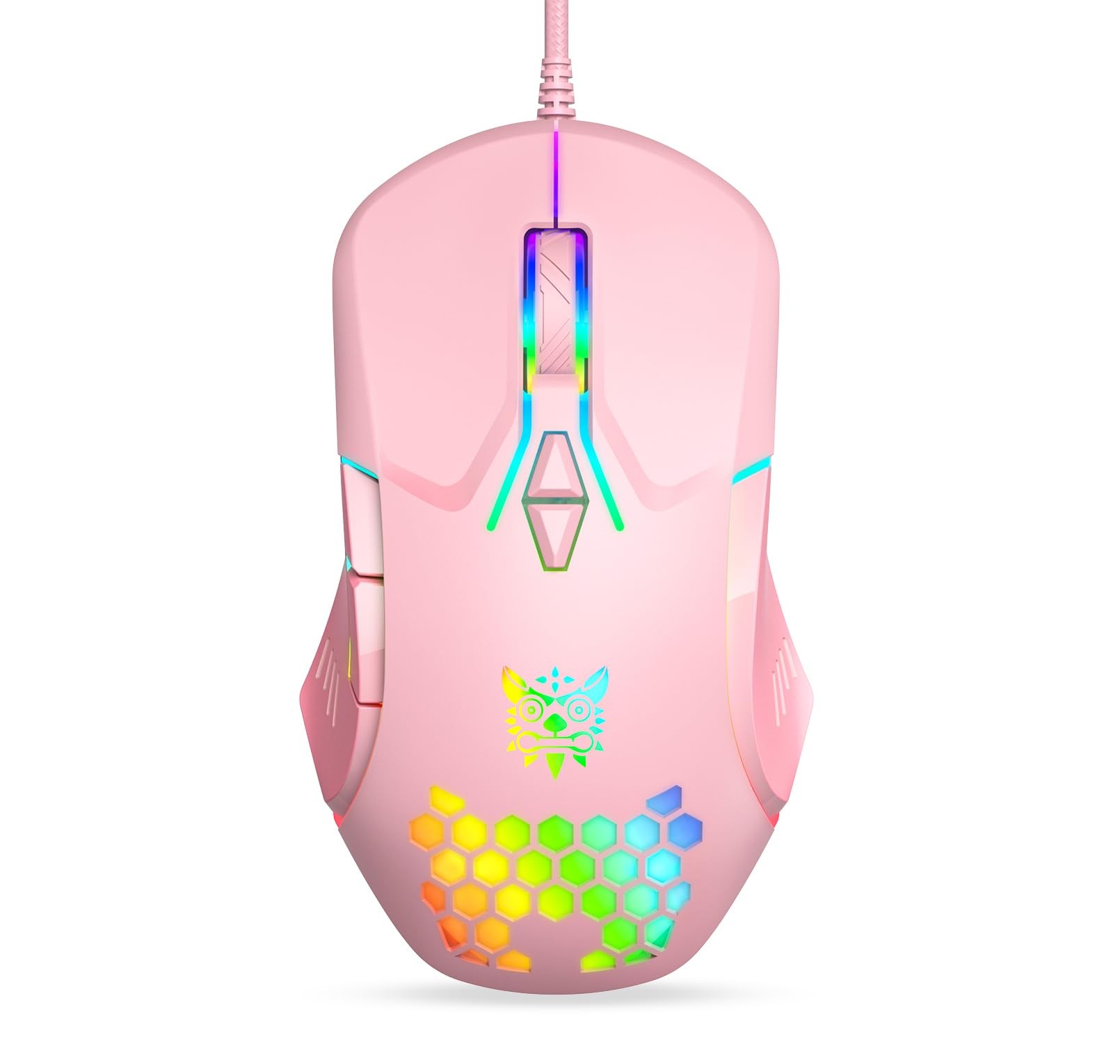 ONITOON Wired USB Mouse, Computer Mouse with RGB Lighting, 4 Adjustable Pink