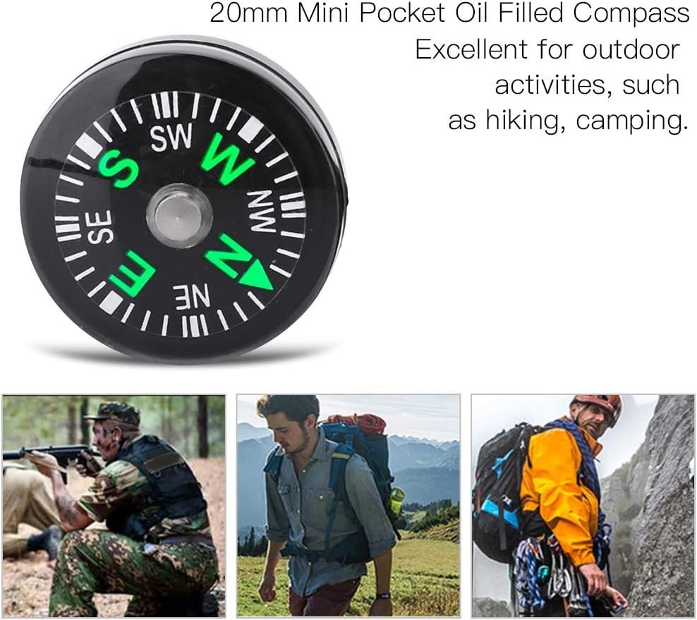 Pocket Compass, 20mm 12pcs Mini Oil Filled Compass for Hiking Black