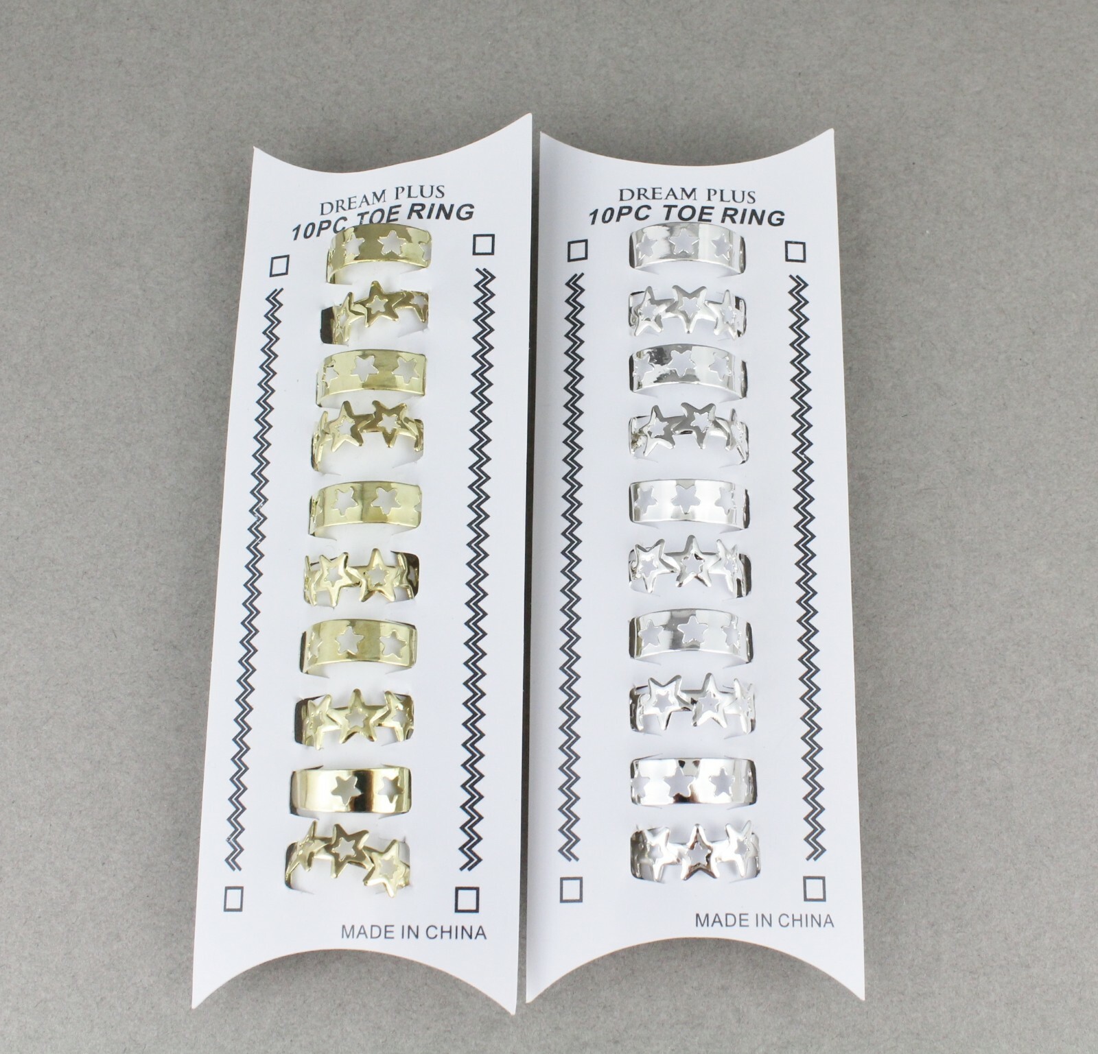 10 Silver toe rings cut out STARS toe rings open back adjustable set pack 10