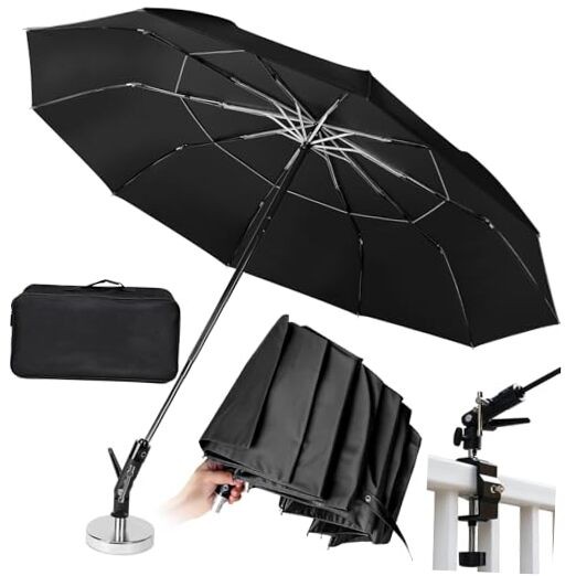 New 60" Folding Magnetic Umbrella,Designed for Outdoor Work,600lb Strong Black