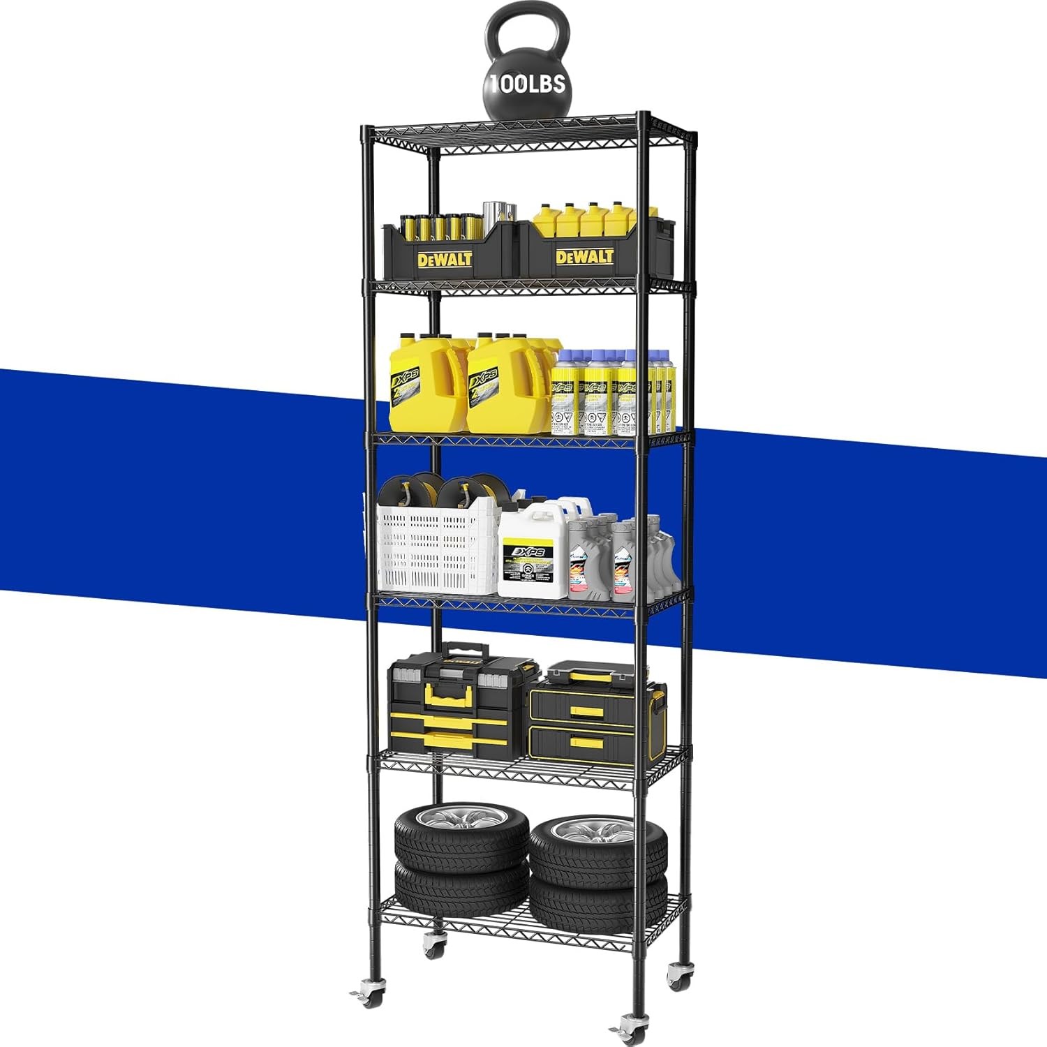 Adjustable 6-Tier Heavy Duty Wire Shelving Rack, 14" D x 24" W x 71" H Shelves