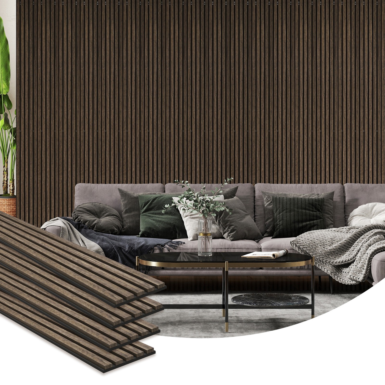 95" x 8" Wood Wall Panels, 4 Pack Slat Acoustic Panels, Walnut