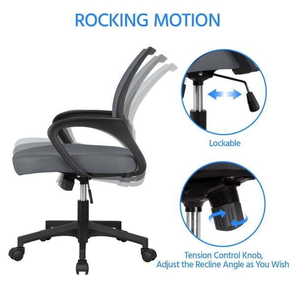 Adjustable Height Mid Back Mesh Swivel Office Chair with Armrests Computer Chair