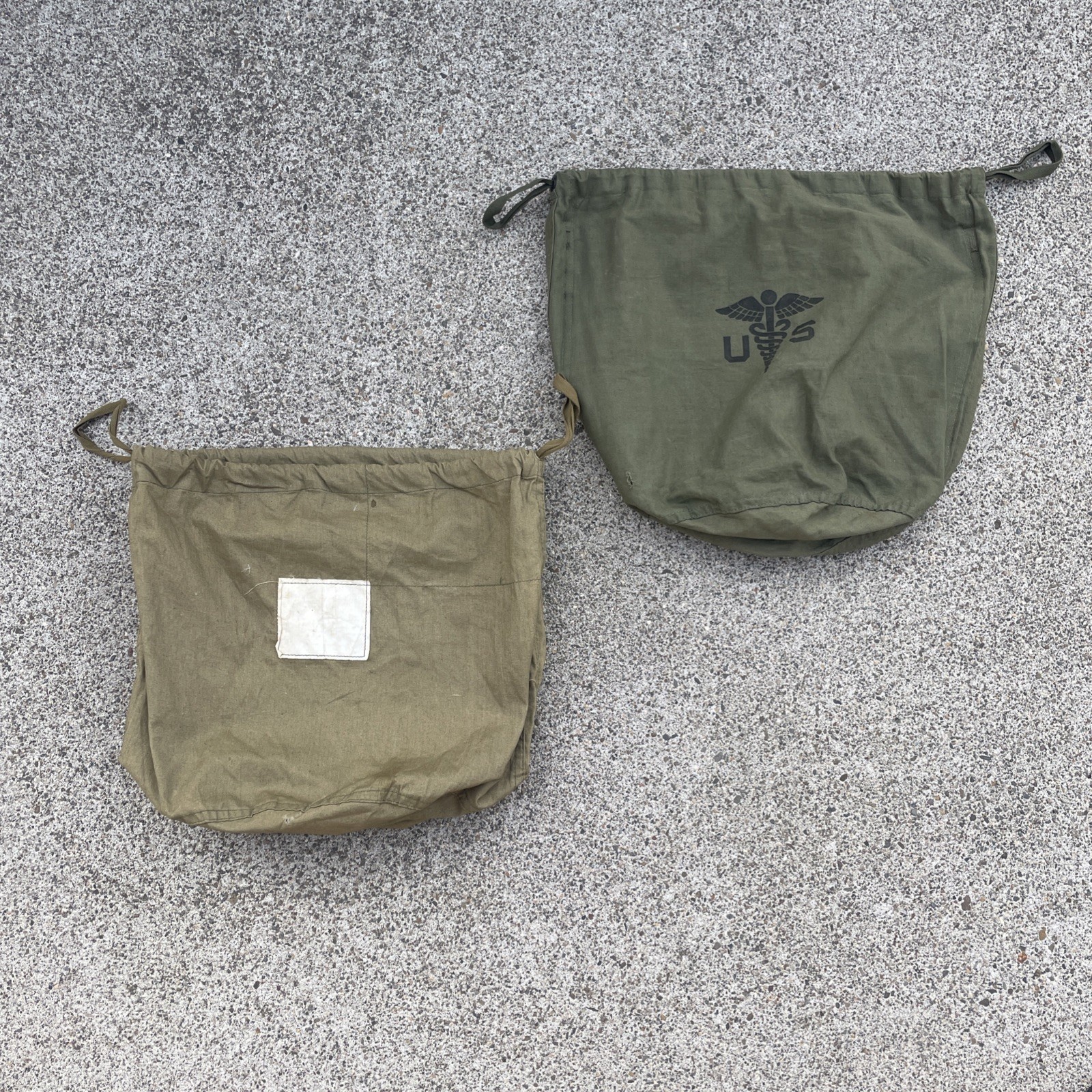 Lot of 2 Vtg US Army Military Drawstring Personal Effects Belongings Medical Bag