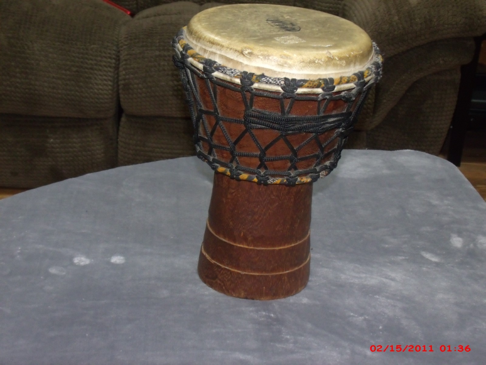 African Djembe rope turned skin coverd solid hand carved wood percussion drum 14
