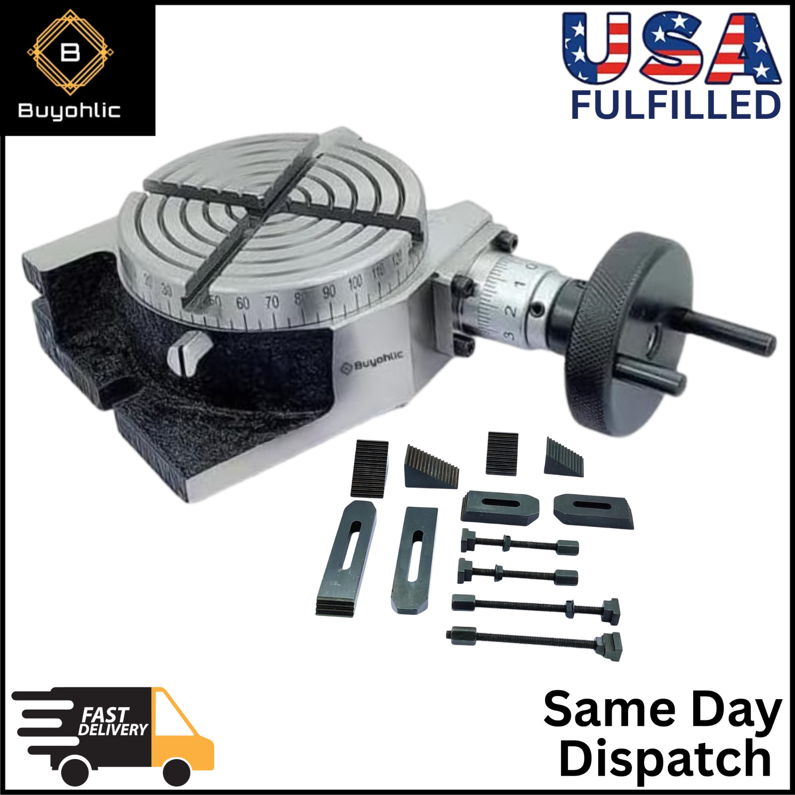 Horizontal Vertical 4" 100mm Rotary Table 4 Slot + 24 Clamp Kit