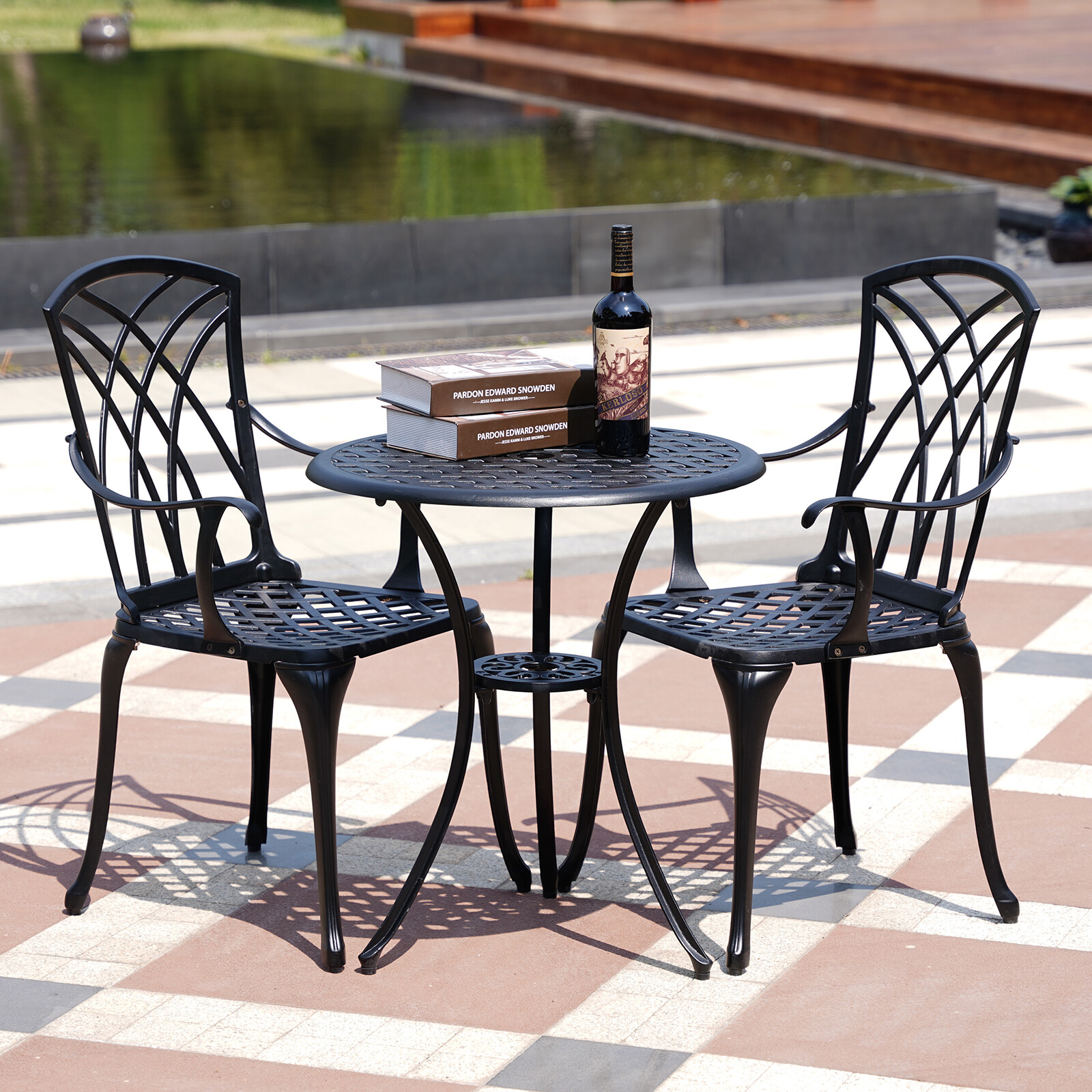 3 PCS Outdoor Cast Aluminum Bistro Sets All Weather Patio bistro Table and Chair