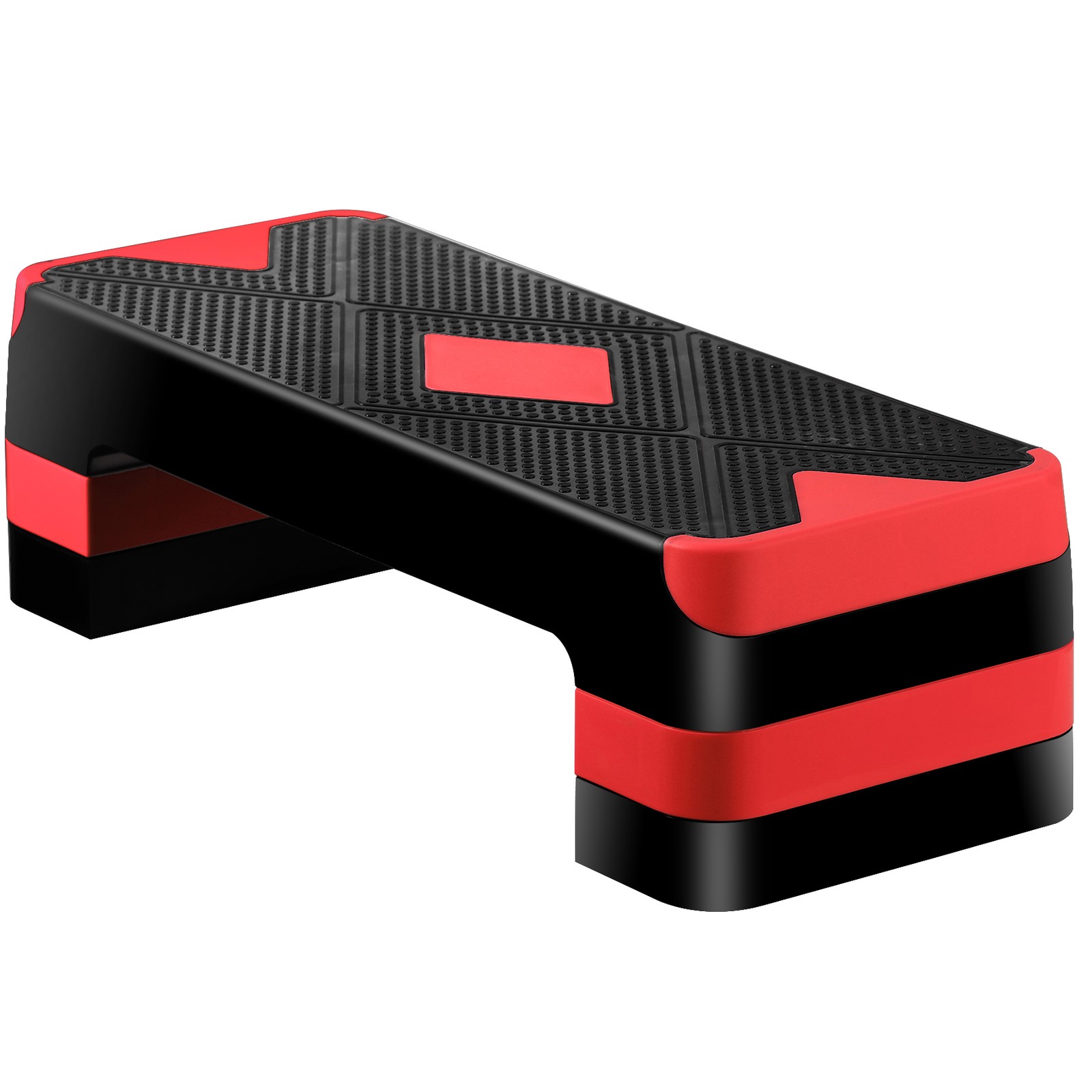 Aerobic Step Platform w/Adjustable 3-Level Risers Non-Slip Exercise Stepper Red