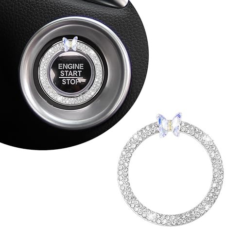 2PCS Car Engine Push Start Button Cover Decoration Ring, Sparkling White