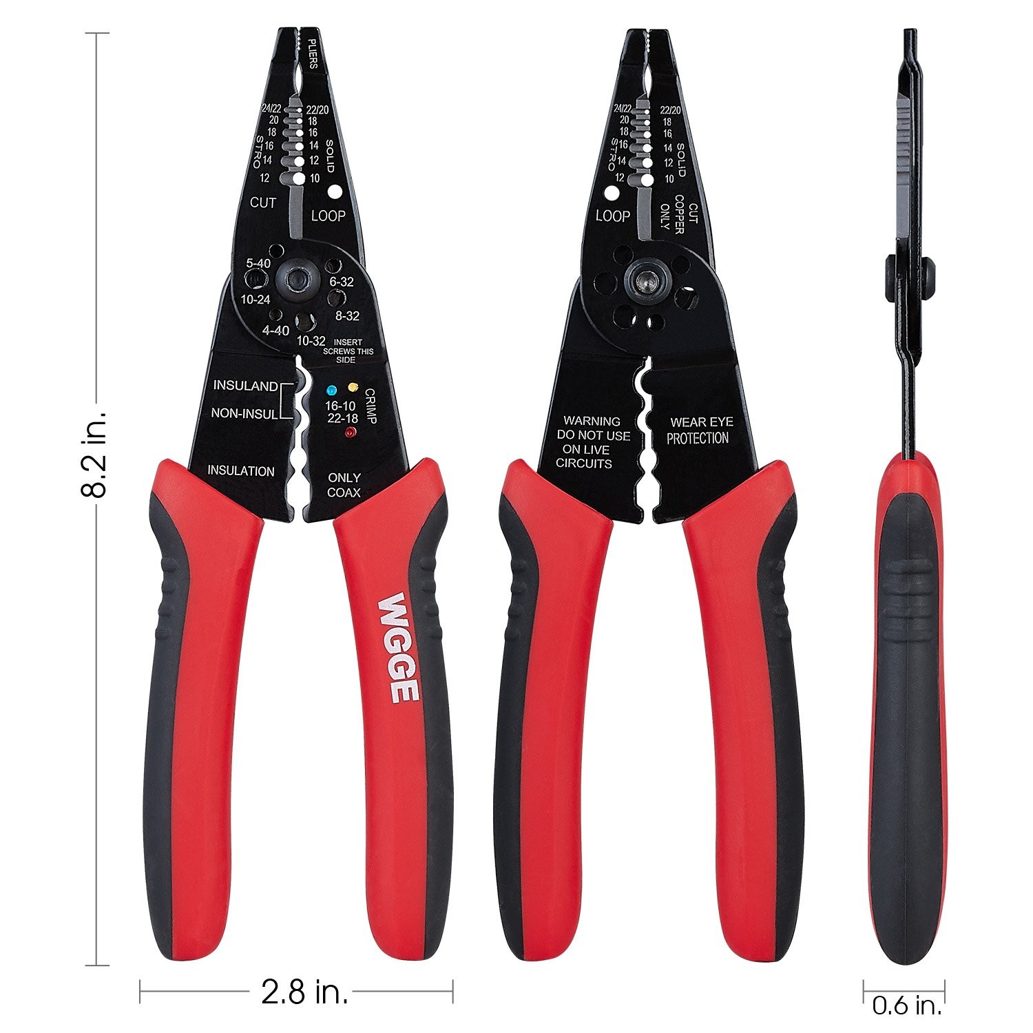 WGGE WG-015 Professional 8-inch Wire Stripper/Crimping Tool, Cable Cutter/Cri...