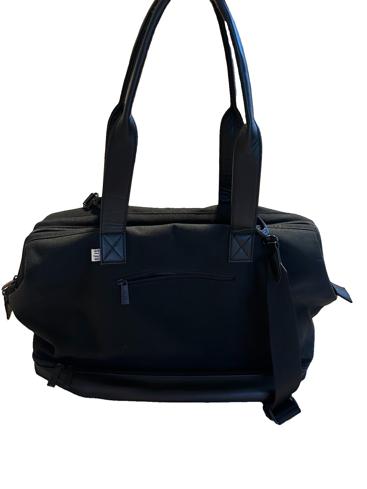 Beis The Weekender Bag Black Canvas Duffel Convertible Shoulder Strap