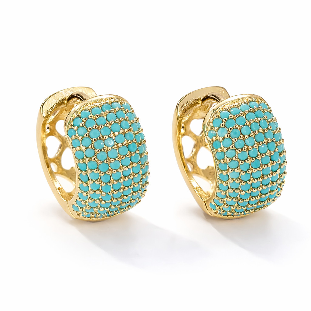ZARD Turquoise Huggie Hoop Earrings in 14K Gold