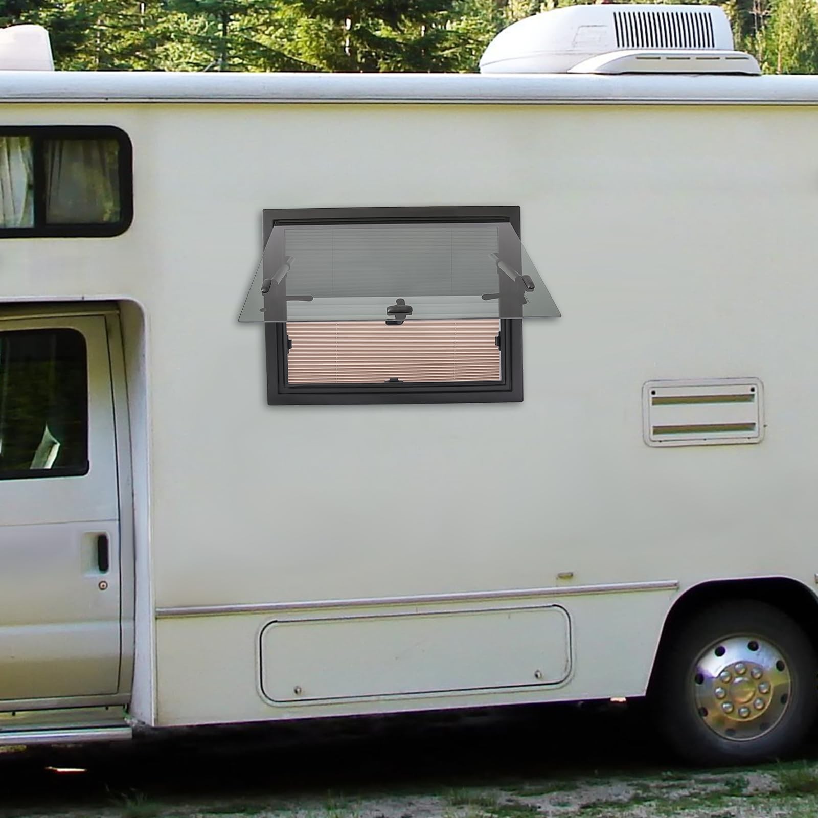 RV Hinged Window Push Hatch 750x500mm with Shades for 30-80mm Wall