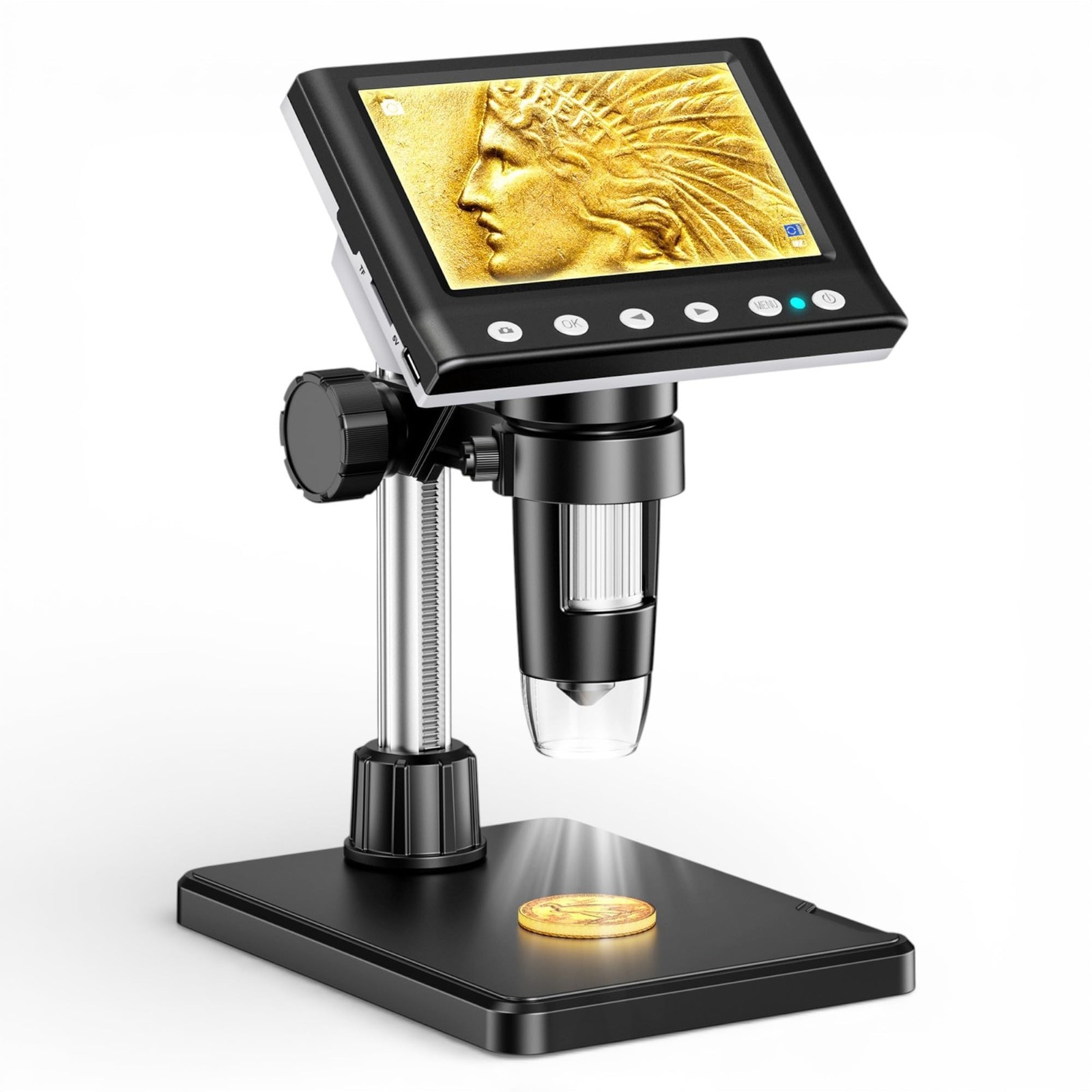 4.3 Inch LCD Digital Coin Microscope, 1000X USB Magnifier with 8 Adjustable L...