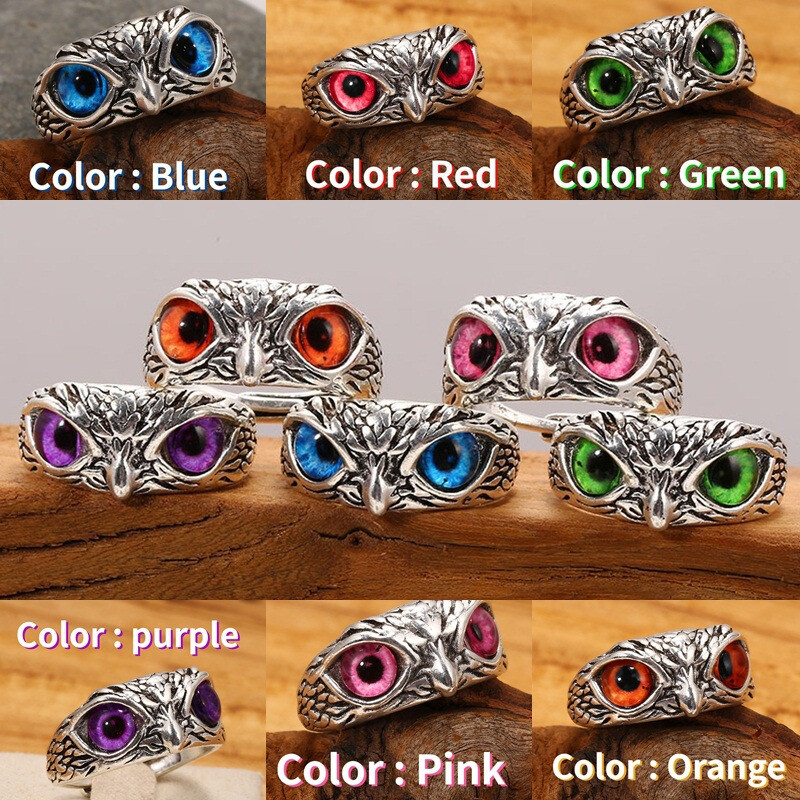 Charm 925 Silver Blue Eyed Owl Rings Adjustable Women Fashion Jewelry gifts