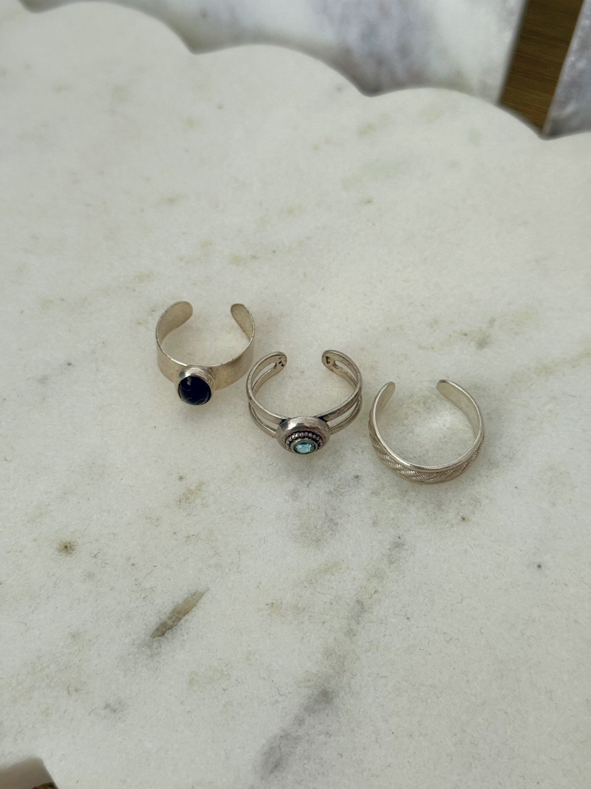 Lot 3 Sterling Silver Toe Rings Purple & Blue Stone Adjustable Boho