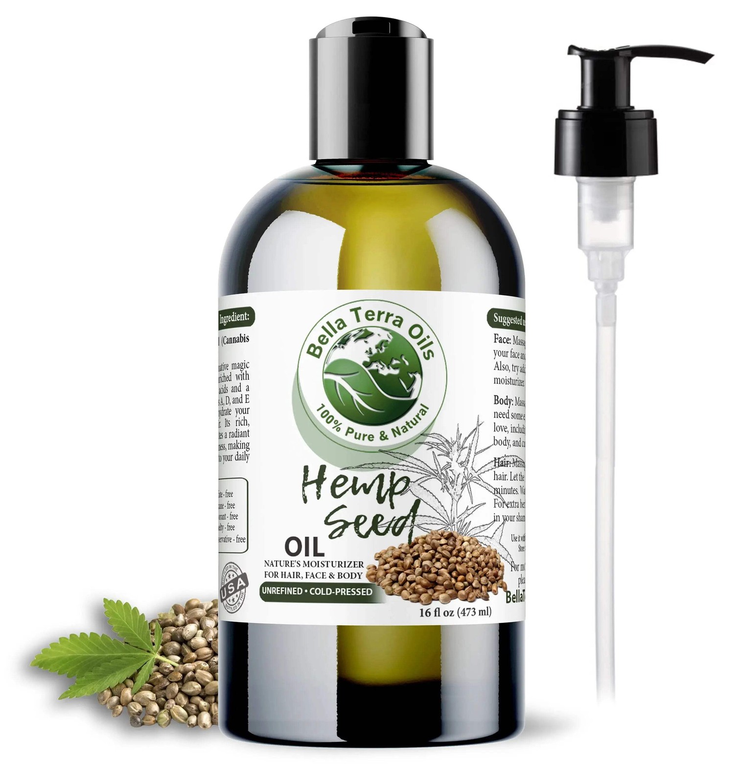 Hemp Seed Oil - 16oz | Premium Grade, Cold-Pressed Oil for Skin, Hair & DIY Proj